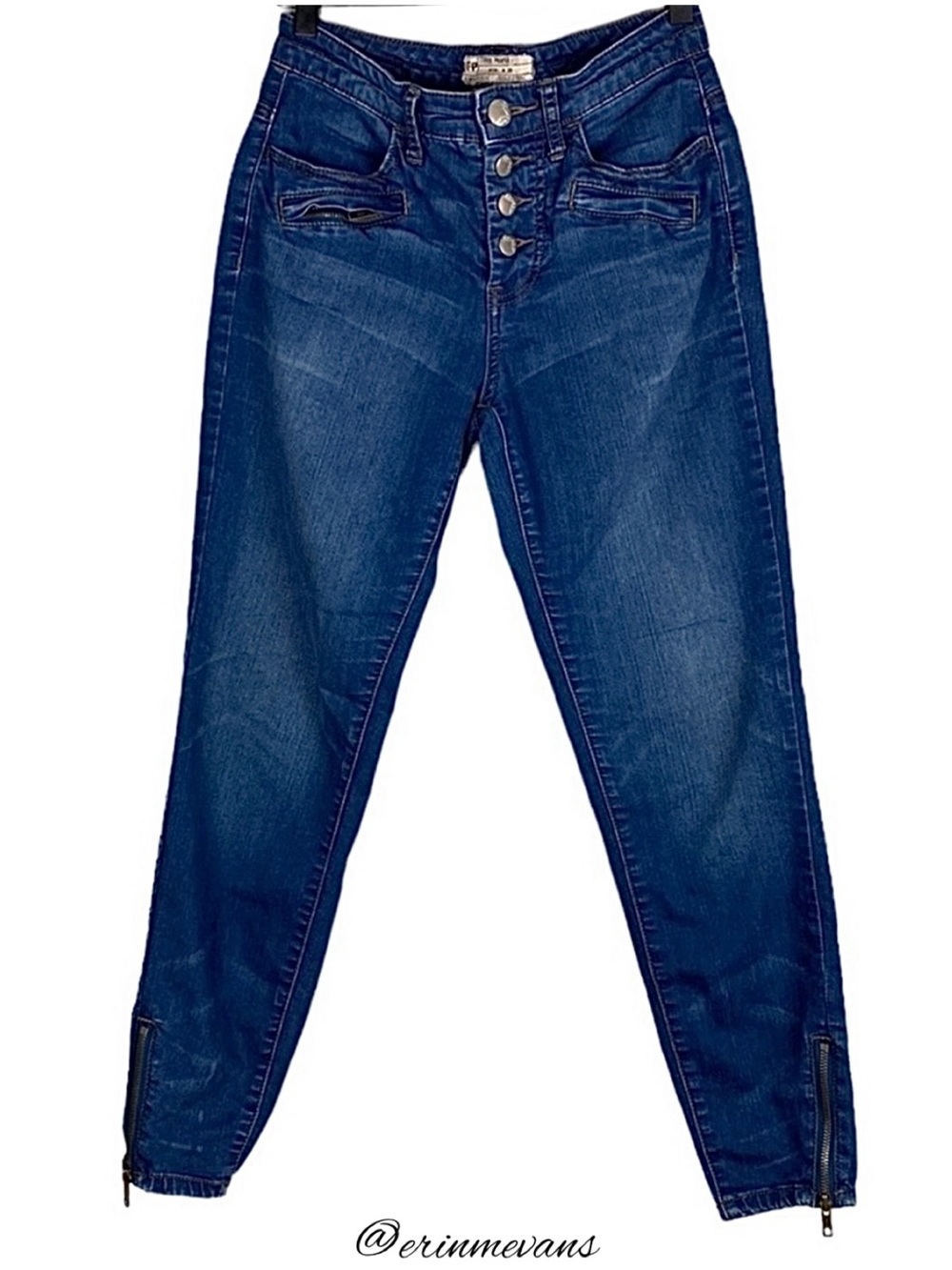 Free People W25 Medium Wash Button Fly Ankle Zip Skinny Jeans